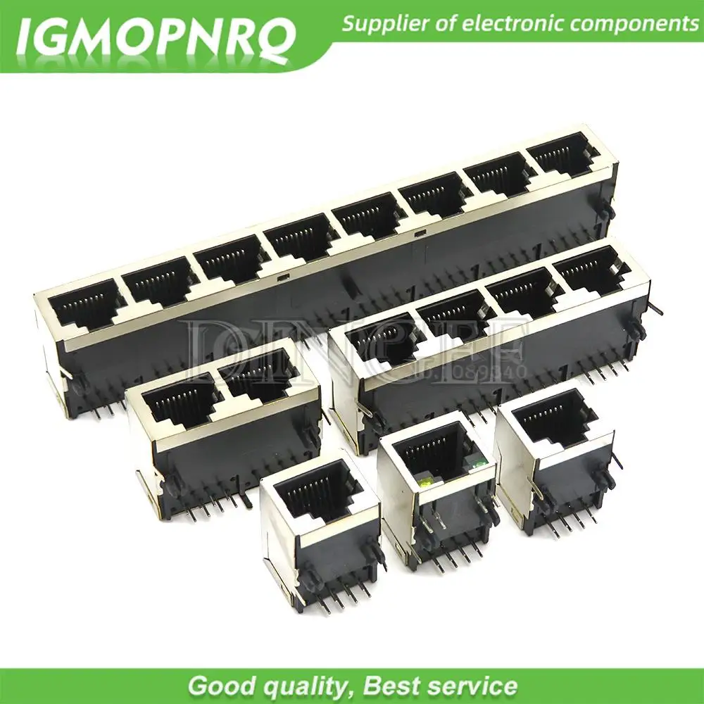 RJ45 59 conector Jack de placa de ángulo recto PCB hembra de Metal 8P8C enchufe de cabeza de cristal interfaz de red de 21mm cuerpos largos