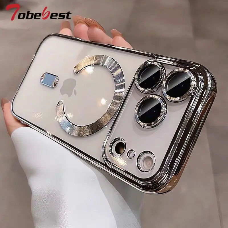 Para Magsafe funda con revestimiento magnético para Apple iPhone 17 Air 16 16e 15 14 13 11 12 Pro Max Plus cubierta de carga inalámbrica transparente - imagen 5