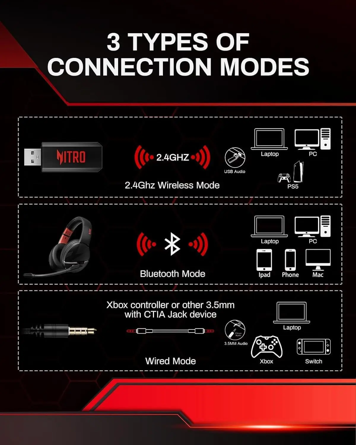 Auriculares inalámbricos para juegos Acer, batería de 100H, controladores dinámicos de 50mm, micrófono de voz clara, auriculares para juegos Bluetooth para PC, auriculares PS4 - imagen 5