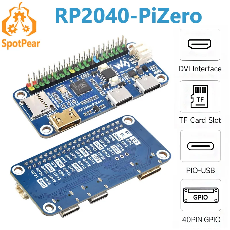 Waveshare RP2350-PiZero RP2040-PiZero Raspberry Pi Pico 2 RP2350B RP2350-PiZero Placa de desarrollo PSRAM DVI para HDMI - imagen 3