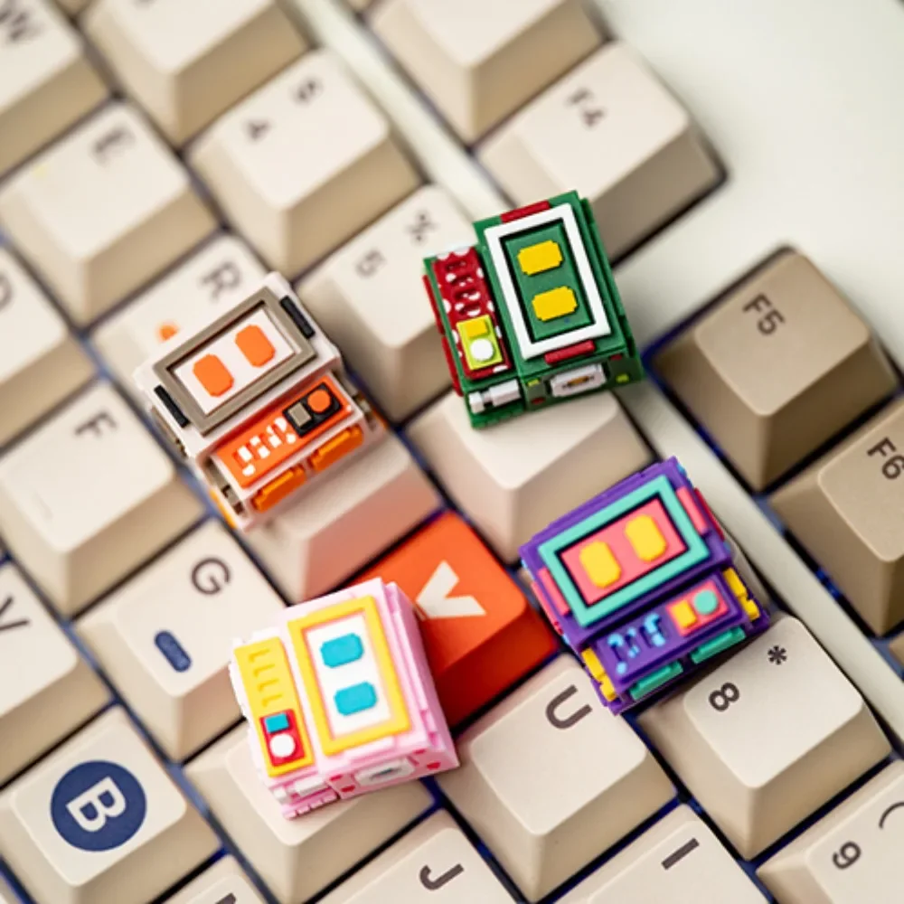 Bonitos teclas Retro, Robot rosa, teclas de teclado mecánico, accesorios, teclas personalizadas de resina de dibujos animados de color amarillo y rosa, regalo para niñas - imagen 2