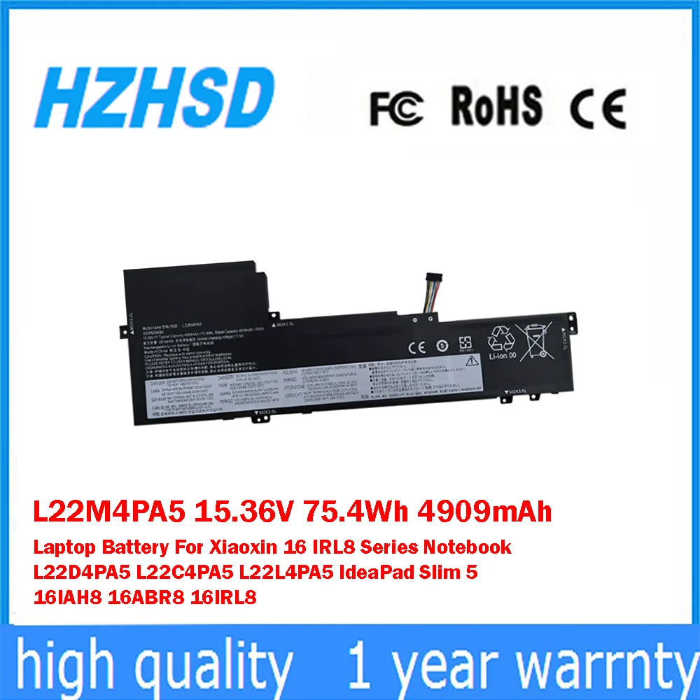 L22M4PA5 15,36 V 75,4Wh 4909mAh batería del ordenador portátil para Xiaoxin 16 IRL8 SeriesNotebook L22D4PA5 L22C4PA5 L22L4PA5 IdeaPad Slim5 16IAH8