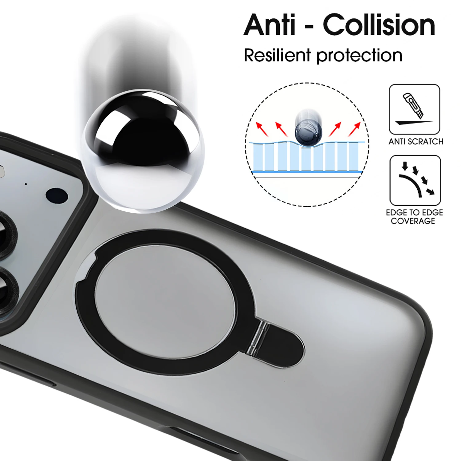 Funda magnética transparente HD para PC dura para iPhone 17 Pro Max, funda trasera a prueba de golpes, carcasa magnética transparente con soporte para anillo - imagen 3