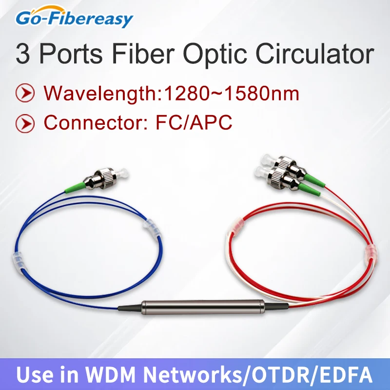 Circulador óptico de polarización de 3 puertos (1x2P, 1310nm/1550nm/C/C + banda L) Circulador de fibra óptica con conector de FC-UPC/APC monomodo