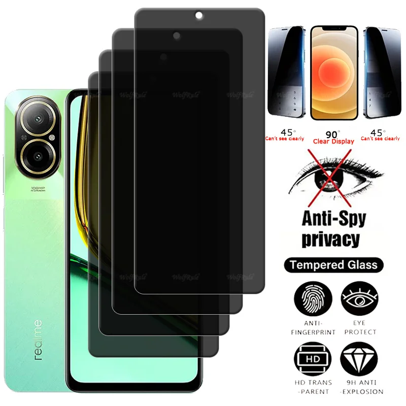 4 Uds para Realme C67 4G vidrio OPPO Realme C67 vidrio templado Protector de privacidad Anti-espía Protector de pantalla Realme C67 Realme C 67 - imagen 2
