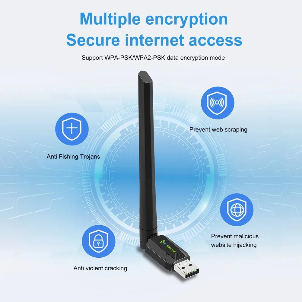 Adaptador USB WiFi 6 de 300Mbps, tarjeta de red WiFi inalámbrica de 2,4 GHz, antena 5BDI, Dongle Wifi 6 USB para PC, portátil, controlador Win10/11 gratis - imagen 5