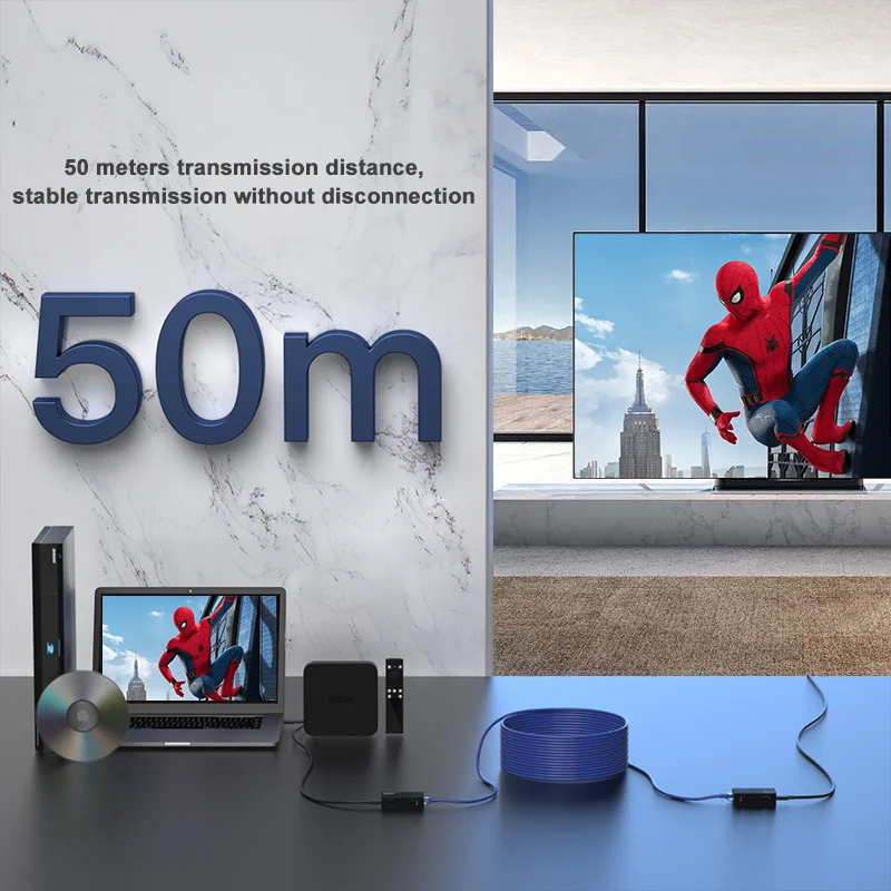 Extensor HDMI de 50m, Cable extensible RJ45 Cat5e/6, 1080P @ 60Hz, transmisión de Audio y vídeo, soporte sincrónico 3D POC EDID para CCTV, PC y hogar - imagen 5