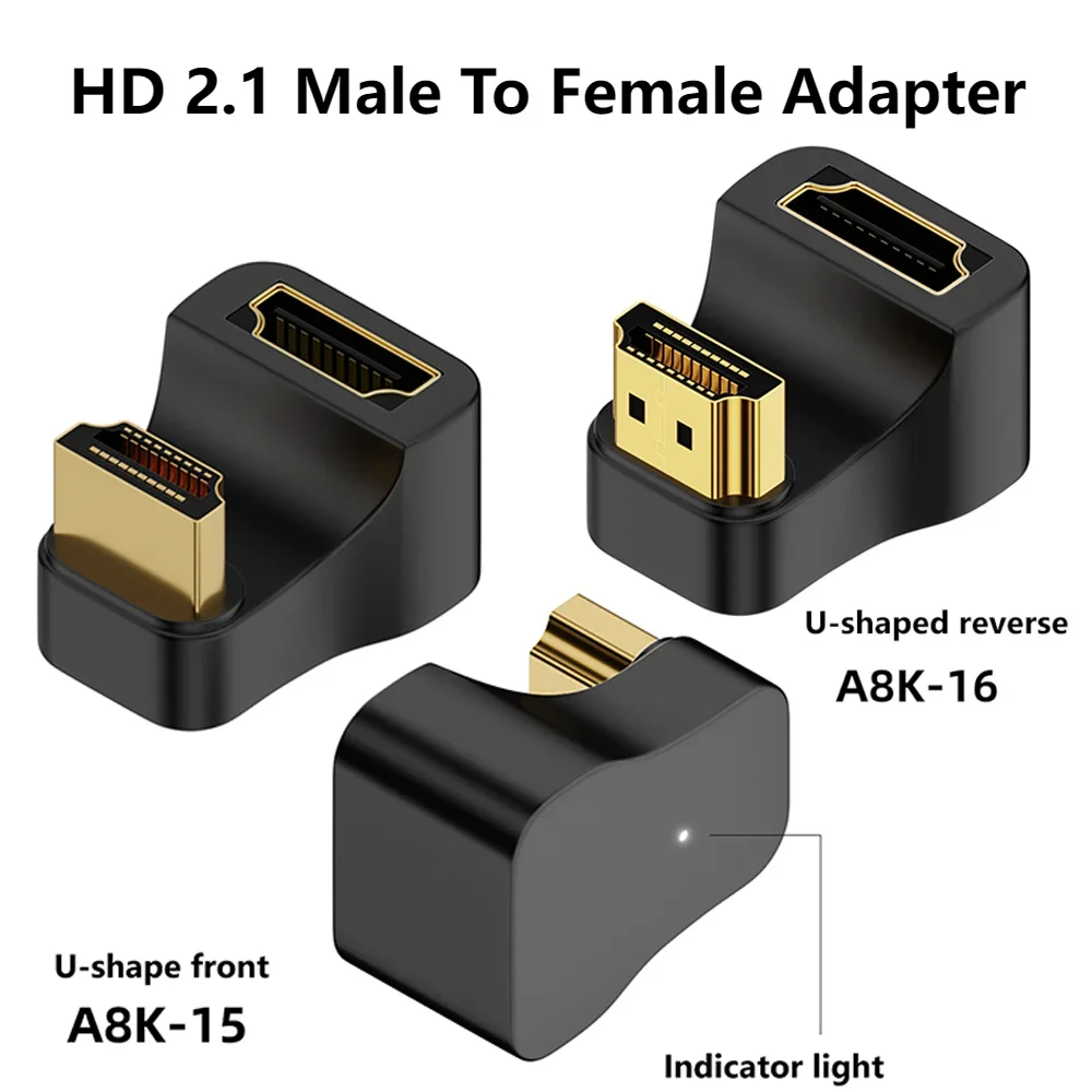 Adaptador macho a hembra Compatible con HDMI, convertidor UHD, ángulo de 360 grados, en forma de U, 8K, 60HZ, HDTV 2,1, para HDTV, PS4, PS5, portátil