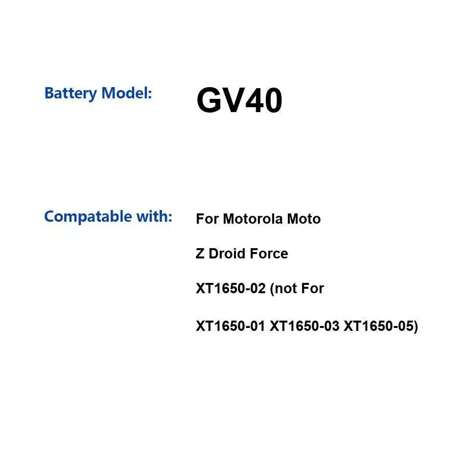 Batería de teléfono móvil GV40 3490Mah para Motorola Moto Z Droid Force XT1650-02 no compatible con XT1650-01 XT1650-03 XT1650-05 - imagen 3