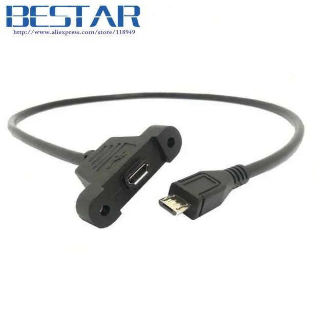 Conector macho Micro USB 2,0 de 5 pines a Cable de extensión hembra Micro USB 2,0 30cm 50cm 3M 5M con tornillos orificio de montaje en Panel - imagen 4