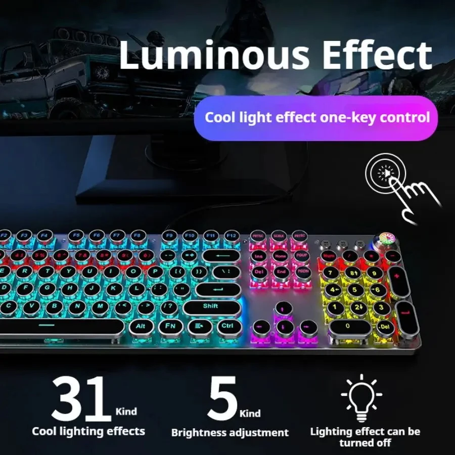 EWEADN-Teclado mecánico Punk, teclas redondas de 104 teclas, retroiluminación LED con perilla Multimedia, teclado para juegos por cable para deportes electrónicos, regalos para PC - imagen 3