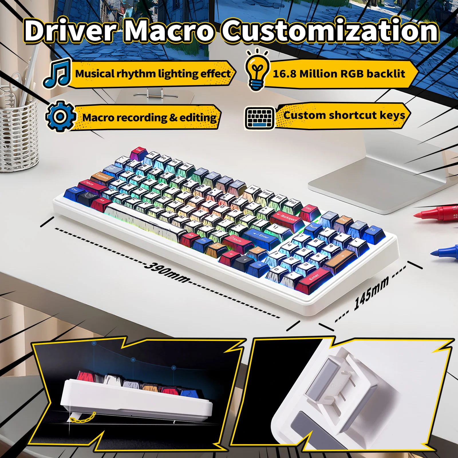 Nuevo Teclado mecánico para juegos AULA F75/F99 Pro, teclas de cómic PBT, retroiluminación RGB, enchufe caliente, teclado personalizado para oficina - imagen 5