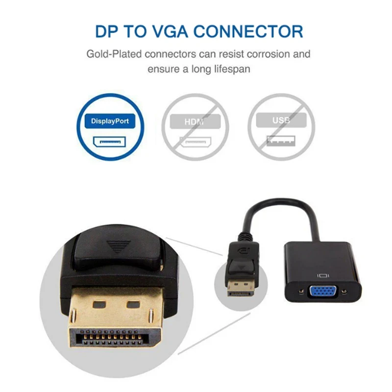 Adaptador DisplayPort DP a VGA, Cable 1080P, convertidor macho a hembra, puerto de visualización para PC, ordenador, portátil, Monitor HDTV, proyector - imagen 5