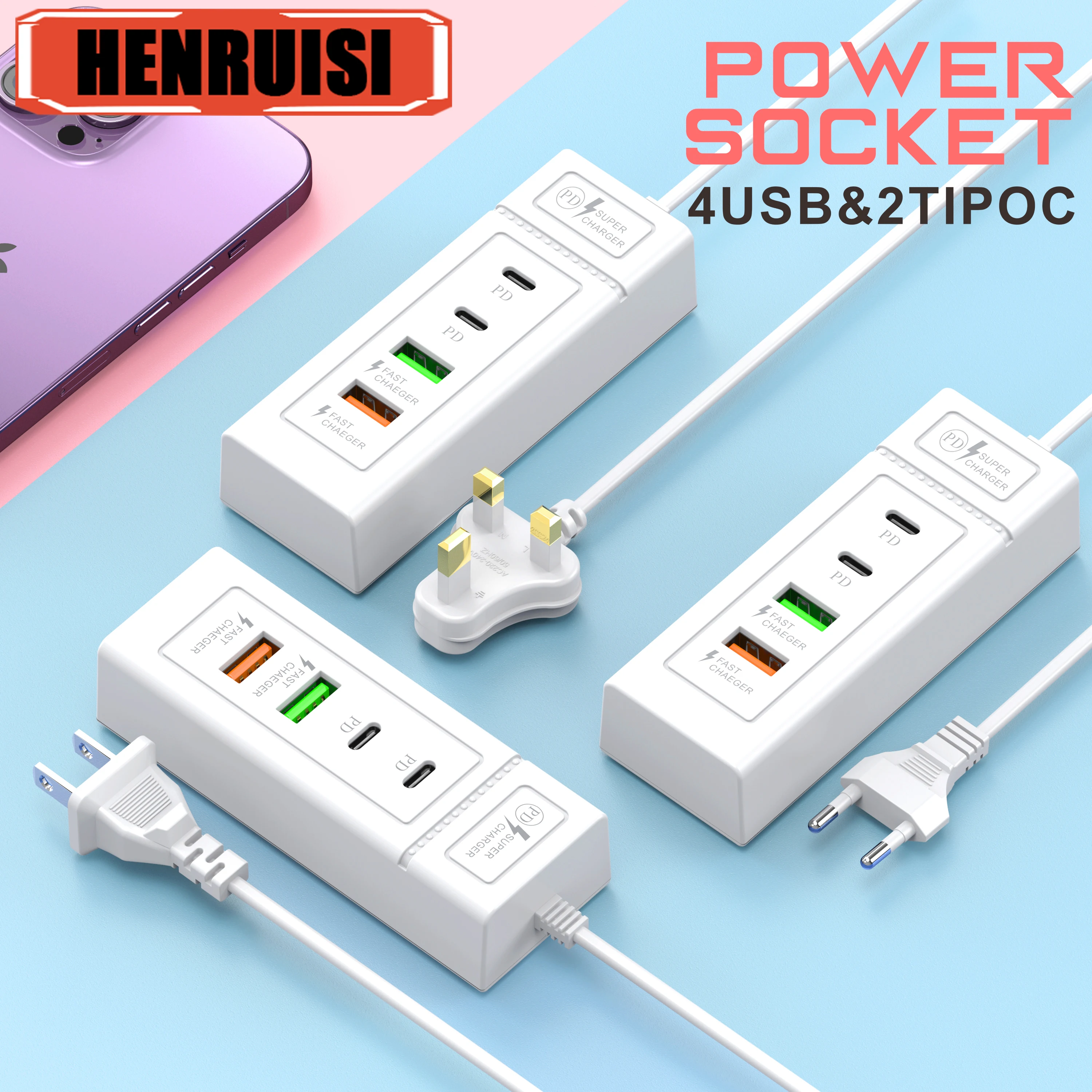 15W 4 Ports USB Charger Quick Charge 3.0 EU/US Plug Wall Charger For iPhone Samsung Xiaomi Fast Charging PD Type C Phone Charger