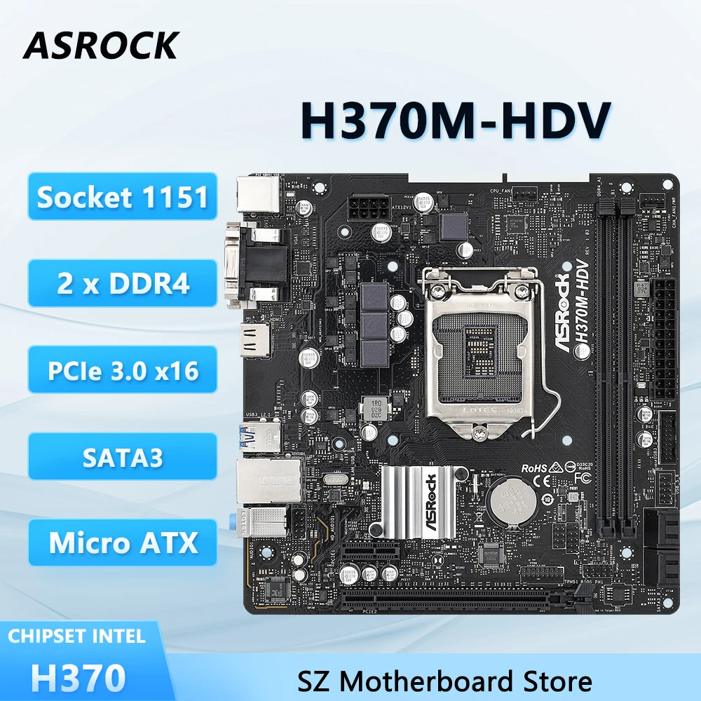 Placa base ASROCK H370M-HDV H370 compatible con LGA 1151 i5-9400F i7-9700K i9-9900K G5400 CPU DDR4 2666MHz SATA3 HDMI Micro ATX