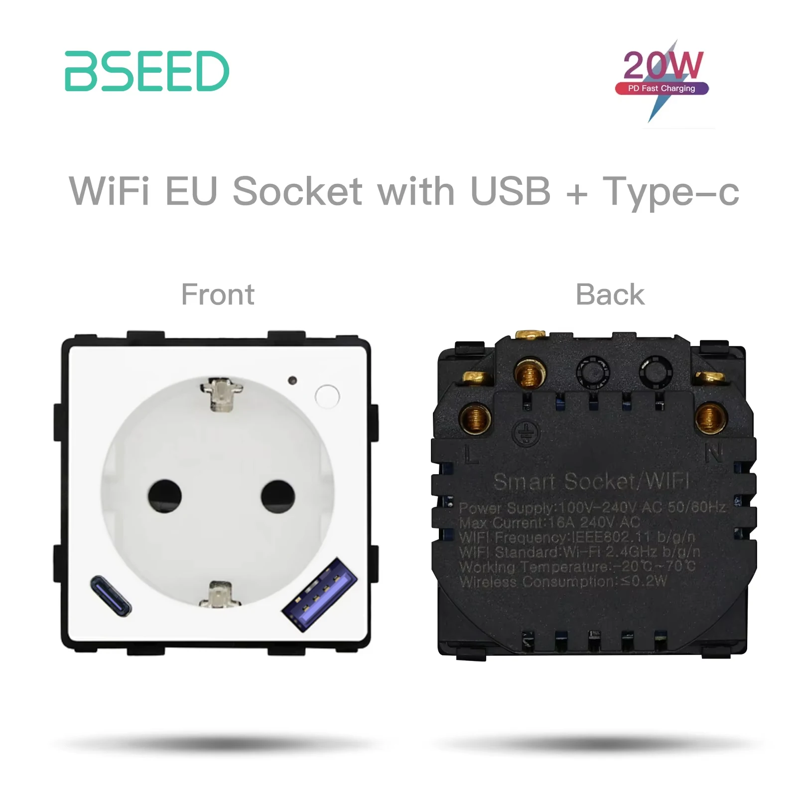 BSEED-enchufes eléctricos Wifi para Monitor de potencia, con USB tipo C, Tuya Smart Life, aplicación Alexa, Control, función de sincronización, piezas DIY - imagen 2
