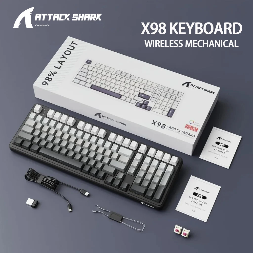 Teclado mecánico Attack Shark X98 inalámbrico, 102 teclas, teclas PBT RGB intercambiables en caliente de tamaño completo, batería de 4000mAh, compatible con PC/portátil - imagen 2
