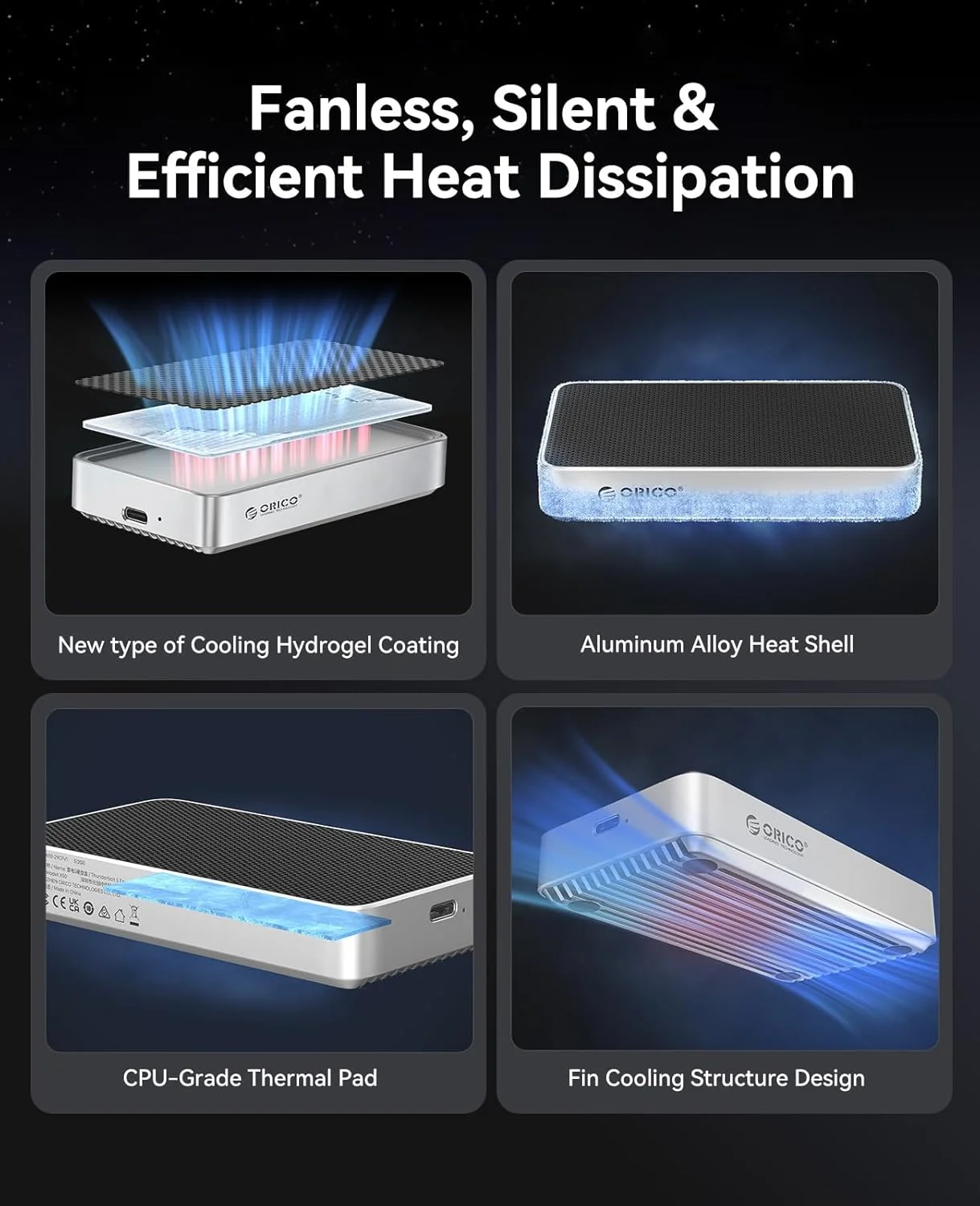 ORICO 80Gbps M.2 NVMe SSD Caja silenciosa sin ventilador Compatible con Thunderbolt 5/4/3/USB4 M-Key NVMe 2280 SSD Tool-Fre para Mac - imagen 4