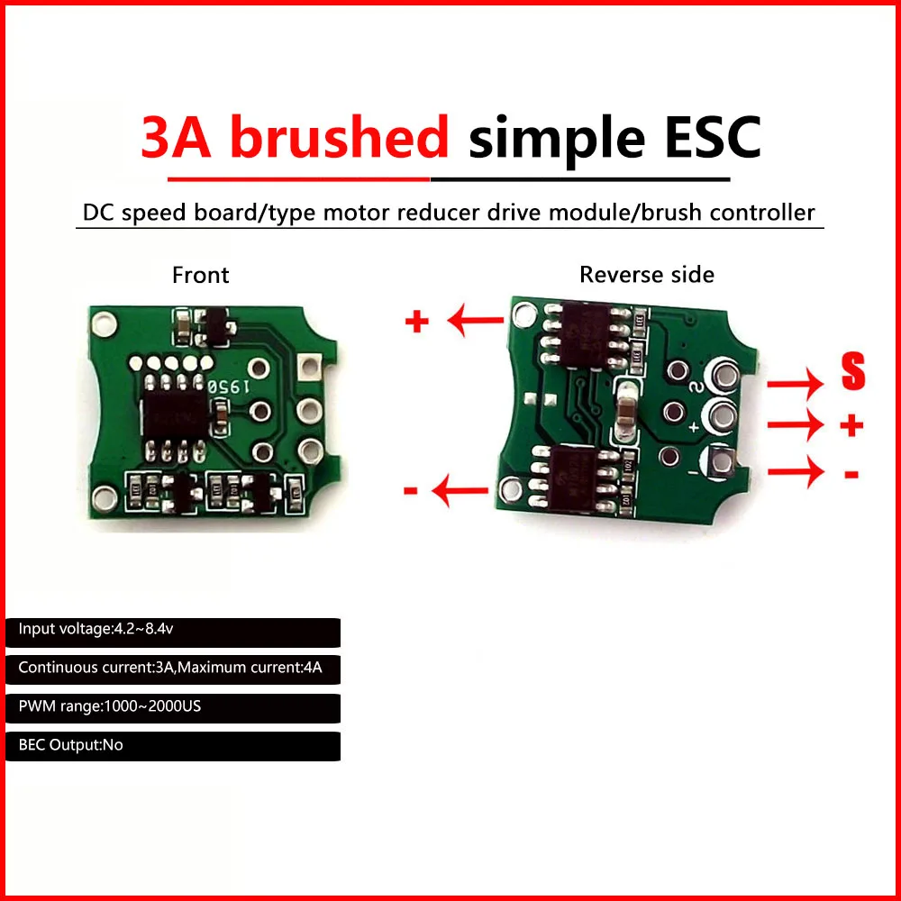 Controlador de velocidad del motor cepillado 1A/3A, módulo de accionamiento de micromotor, Mini bricolaje, bidireccional, hacia adelante y hacia atrás, ESC cepillado Simple - imagen 3