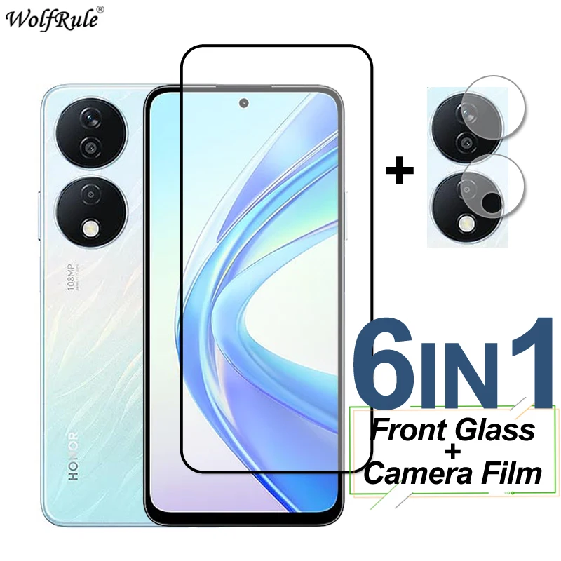 Cubierta completa de vidrio templado para Honor X7b, Protector de pantalla en Honor X7b, película protectora de vidrio para lente de cámara de teléfono para Honor X7b X7a - imagen 2