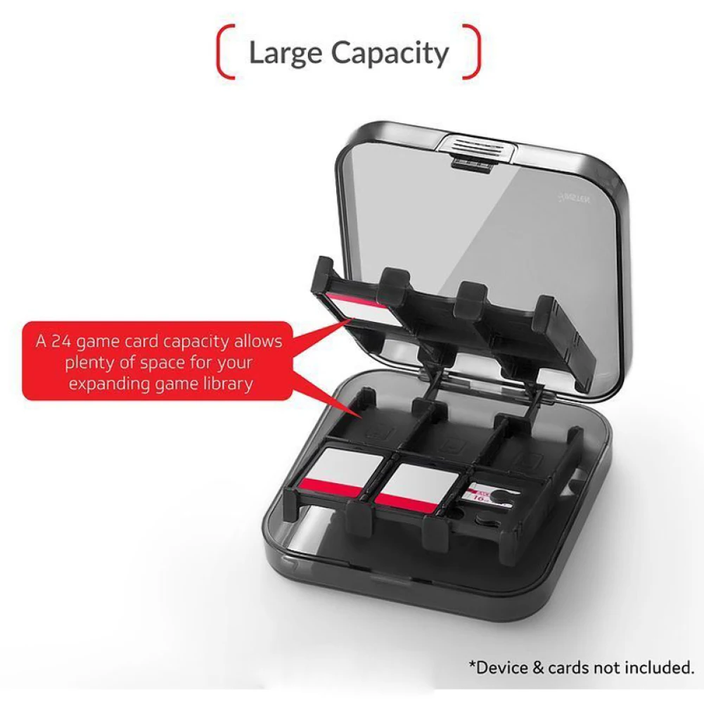 Estuche de almacenamiento de tarjetas de juego para Nintendo Switch 24, Mini carcasa dura portátil, caja negra transparente para accesorios de juego de Nintendo Switch - imagen 3