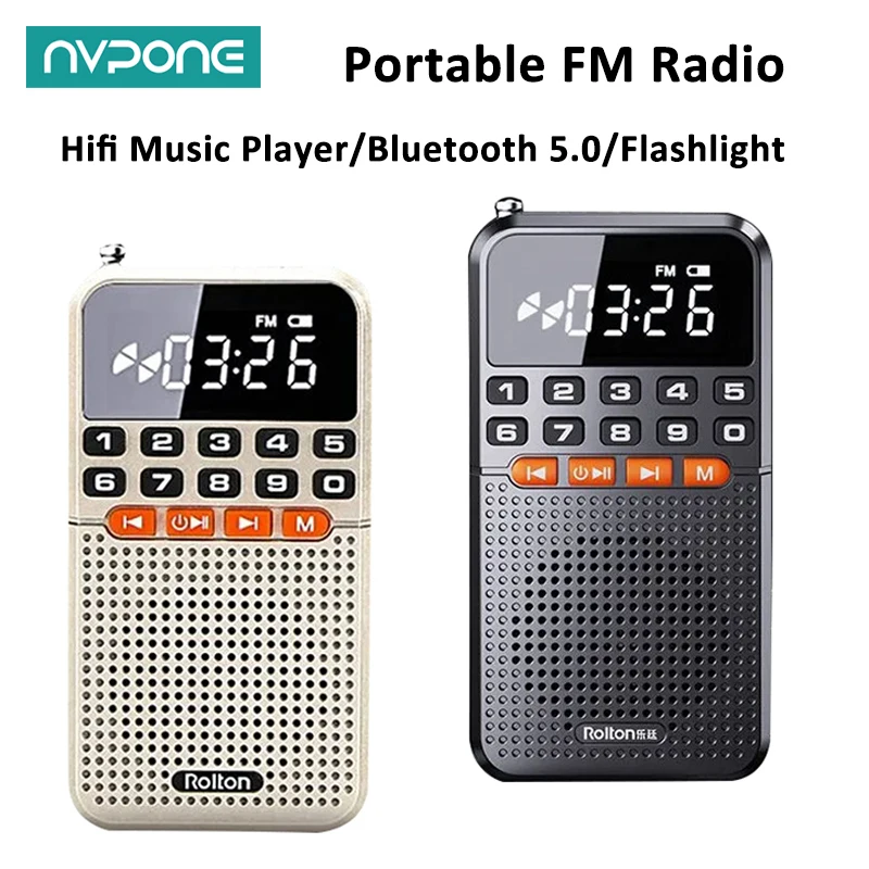 Nuevo Mini Radio FM portátil, receptor de Radio de bolsillo con antena Dual, Altavoz Bluetooth 5,0, reproductor de música con tarjeta TF y linterna LED - imagen 2