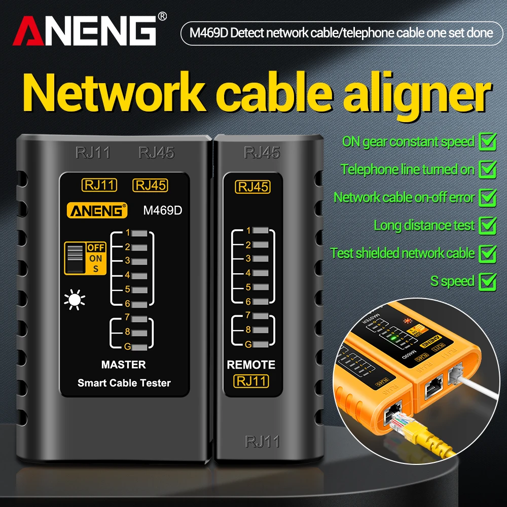 Probador de Cable de red ANENG M469D Analizador de red Ethernet RJ45 RJ11 RJ12 CAT5 UTP LAN Cable herramientas analizadoras de red vectorial