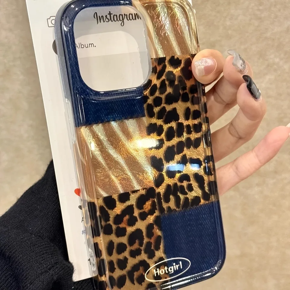 Funda de teléfono con estampado de leopardo azul vaquero Retro para iPhone 17 16 15 14 13 12 11 Pro Max XS X XR 7 8 Plus 16E 17 cubierta de parachoques transparente de aire