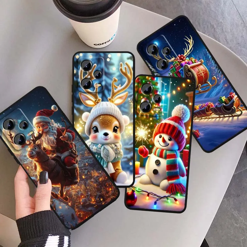 Funda de teléfono con diseño de ciervo luminoso, regalo de Navidad para Xiaomi Redmi Note 14, 13, 12, 12S, 11E, 11S, 11T Pro Plus, 4G, 5G, funda negra suave de TPU