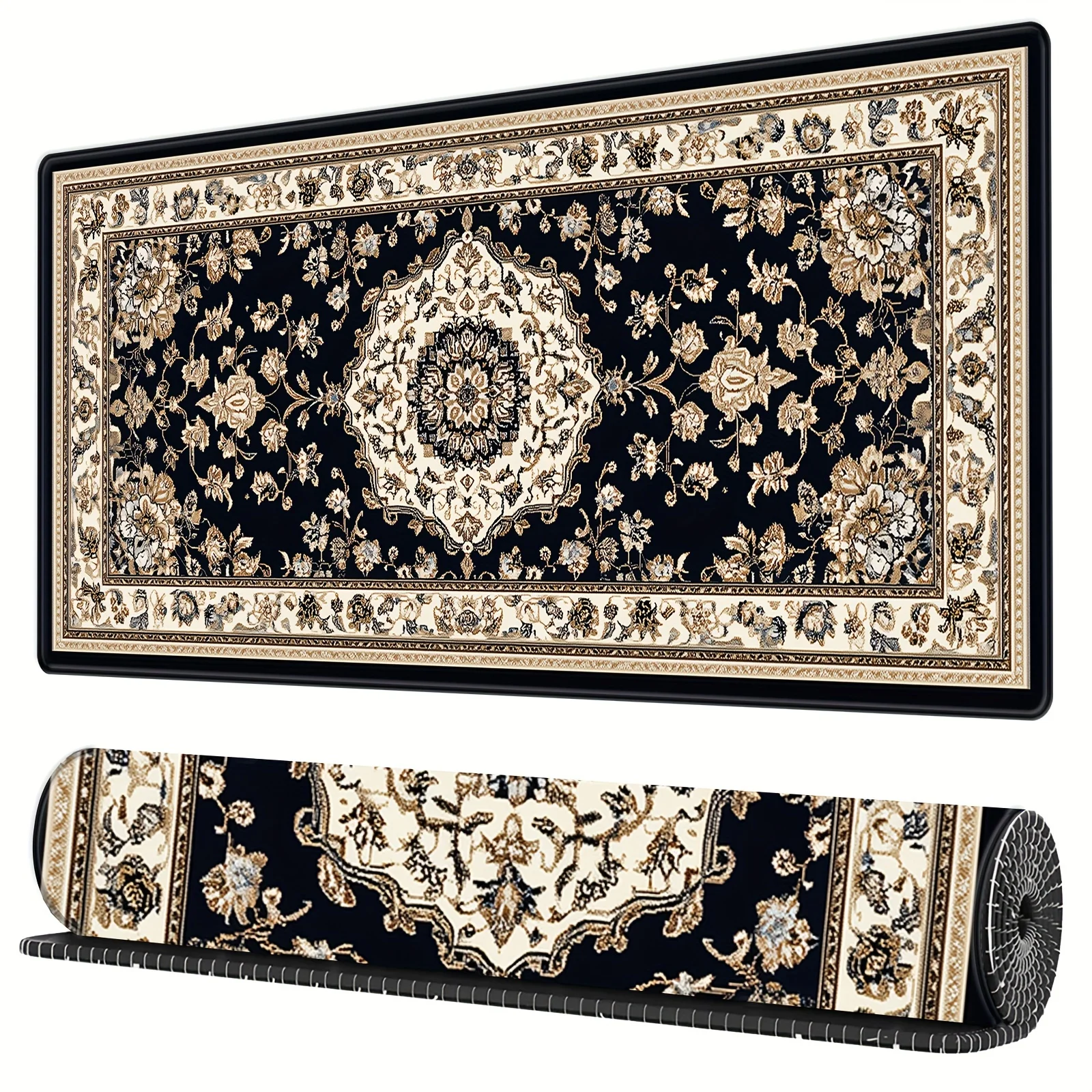 Alfombrilla de ratón persa negra XXL, alfombrilla de mesa larga, alfombrilla para suelo, juego de trabajo, accesorios de escritorio para el hogar, reproductor de juegos, oficina, envío rápido