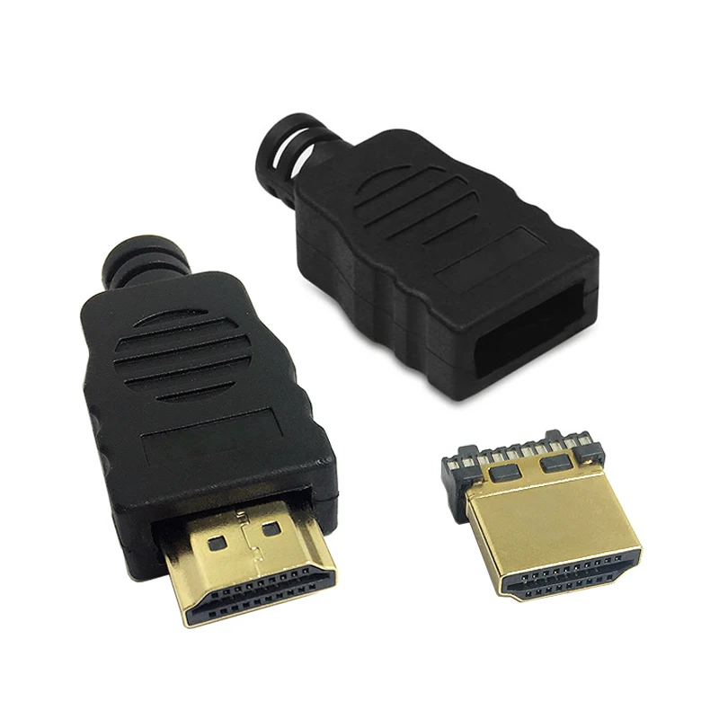 Terminales de conector macho compatibles con HDMI, 19 pines chapados en oro, con carcasa de plástico para reparación, cable de soldadura de repuesto, bricolaje, 2 uds.