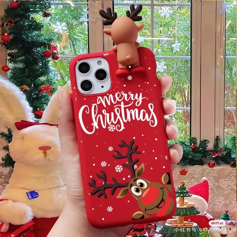Funda navideña con diseño de oso y Papá Noel para Samsung Galaxy A06 A07 A17 A72 A04 A73 A71 F16 M13 M16 M55 M35 M14 A04S A20 A30 A20S A21S A04E - imagen 2
