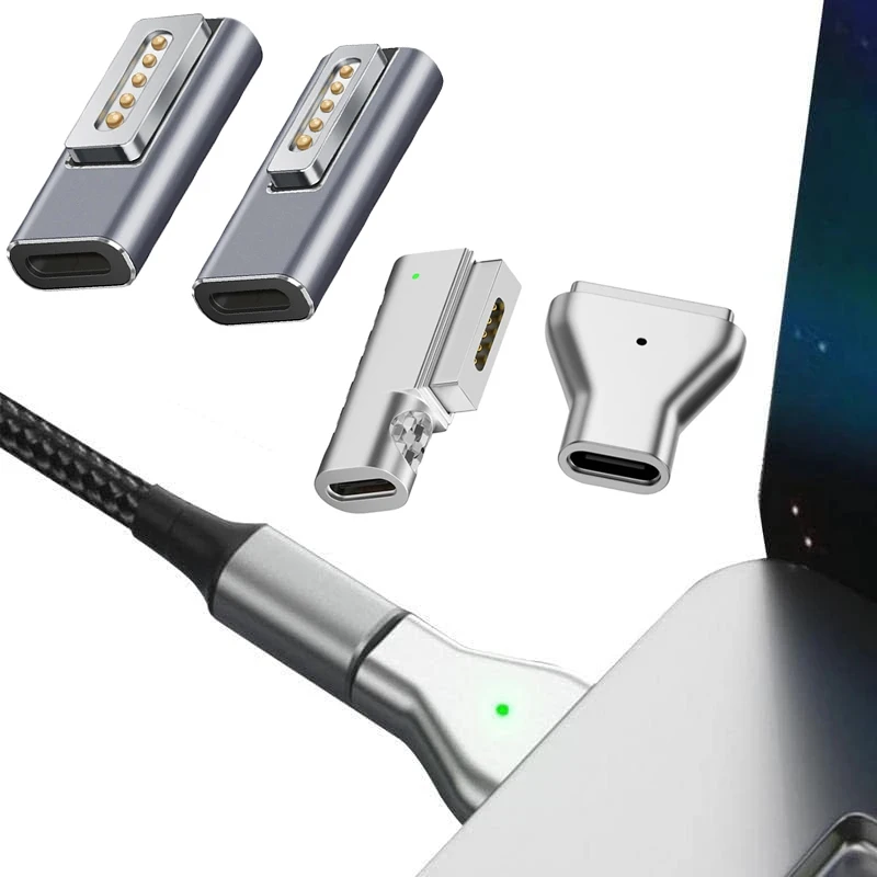 Adaptador de carga USB C a Magnetic1 L-tip magnético 2 conectores 100W PD convertidor de cargador de energía Compatible con Macbook Air/Pro