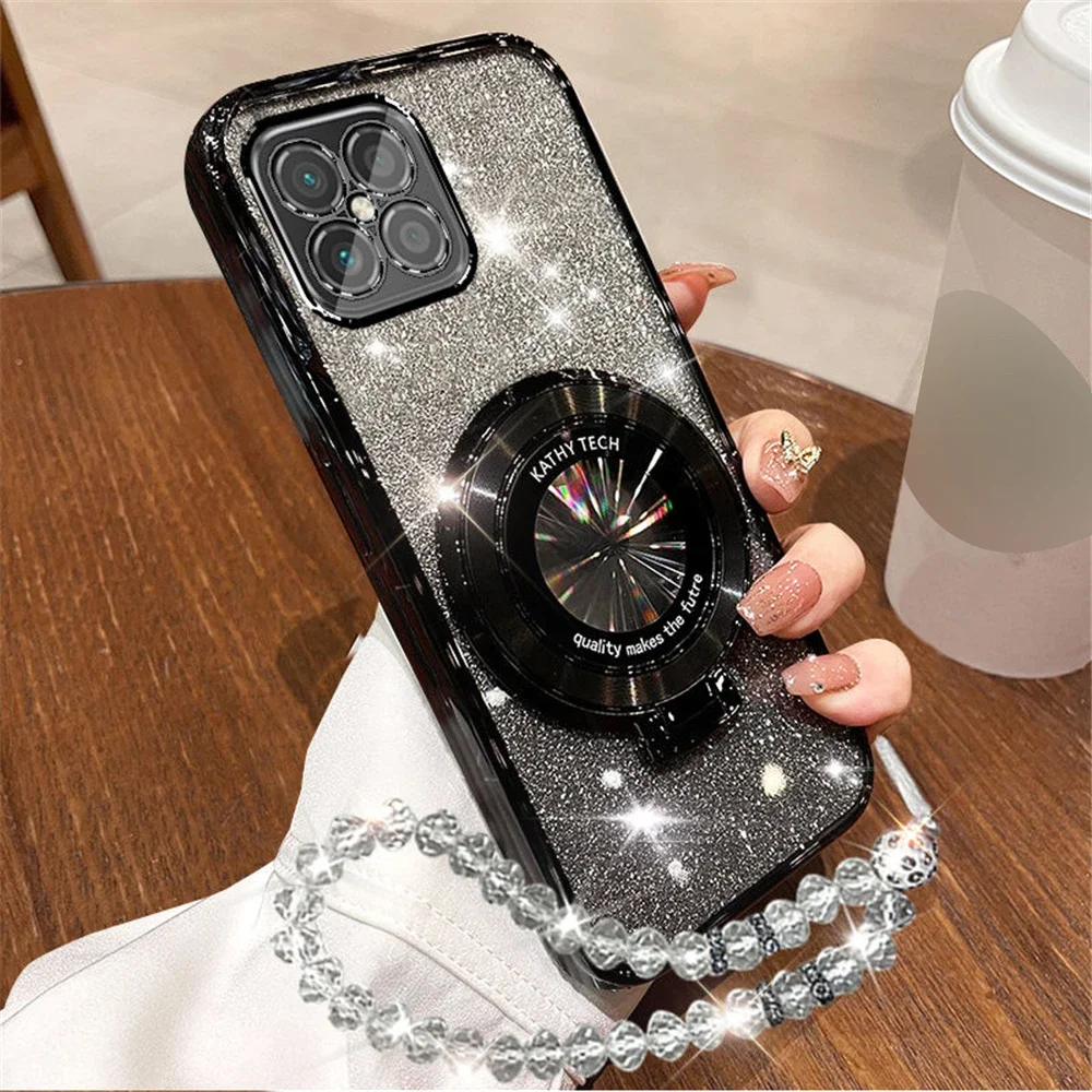 Funda con soporte para teléfono con pulsera de cristal brillante M51 para Samsung Galaxy M55 M14 M54 M23 M52 M31 M21 M30S, funda de silicona con soporte - imagen 5