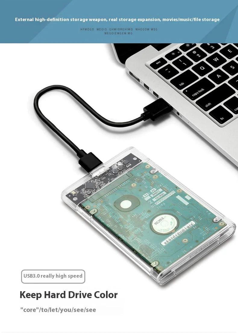Carcasa de disco duro externo tipo C, caja de disco duro transparente con velocidad de transferencia de 5Gbps, SATA, SSD, USB 2,5, 3,0 pulgadas, AE - imagen 2