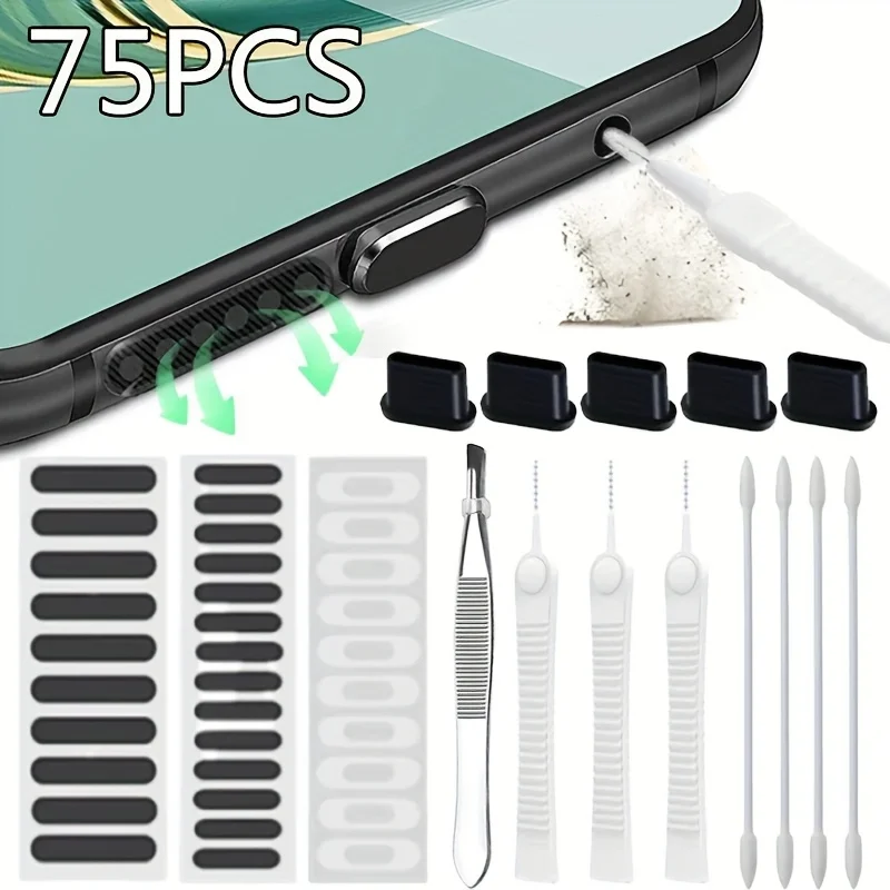Kit de limpieza de puerto de carga móvil para iPhone, iPad, IOS, Samsung, Xiaomi, kit de limpieza de pegatinas de red antipolvo para altavoz tipo C - imagen 2