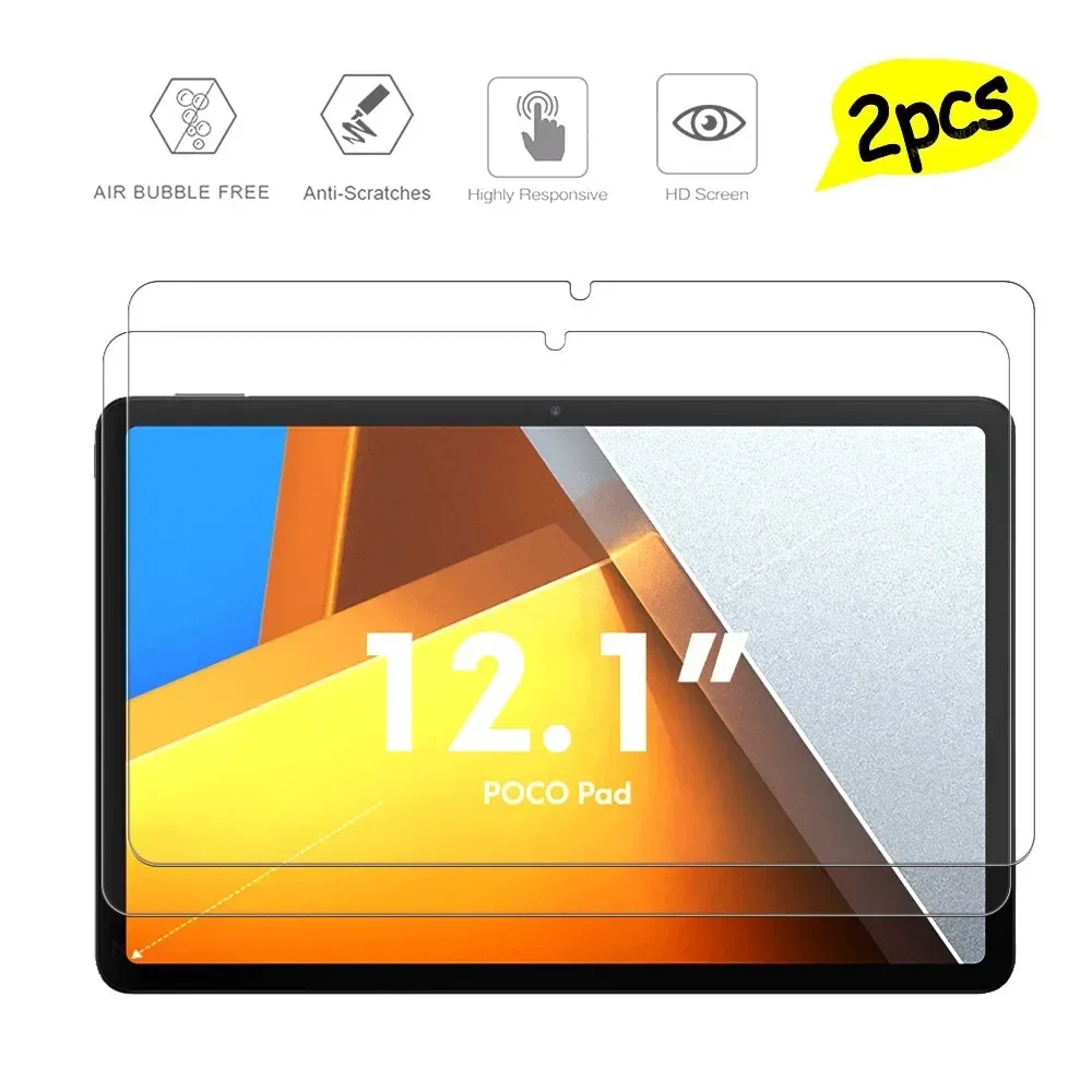 Para POCO Pad 12,1 película de vidrio 2 piezas HD Protector de pantalla templado a prueba de arañazos para Xiaomi POCO Pad Protector de tableta de 12,1 pulgadas - imagen 3