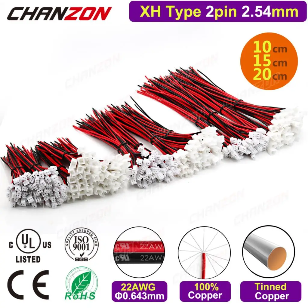 Cable conector XH 2,54mm 22AWG para JST XH2.54 2,54mm adaptador de 2 pines Micro batería de 2 pines macho hembra para conectar enchufe Cable RC