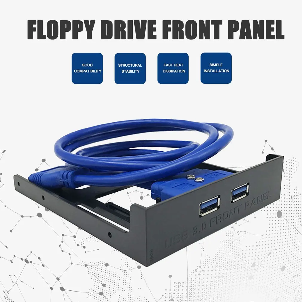 Panel frontal USB3.0 de 20 pines, adaptador de bahía de expansión de concentrador USB 3,0 de 2 puertos, soporte de plástico para PC, ordenador de escritorio, bahía de disquete de 3,5 pulgadas - imagen 3
