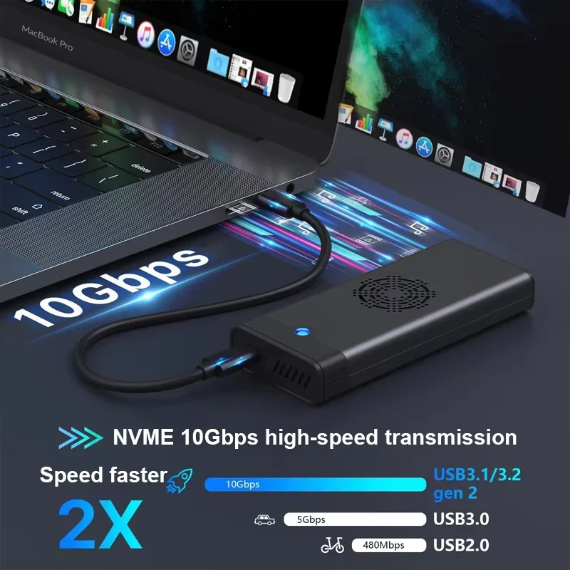Caja SSD M.2 NVME SATA de 10Gbps con ventilador de refrigeración incorporado carcasa SSD tipo C adaptador NVME NGFF SSD compatible con M.2 2242 2260 2280 - imagen 3