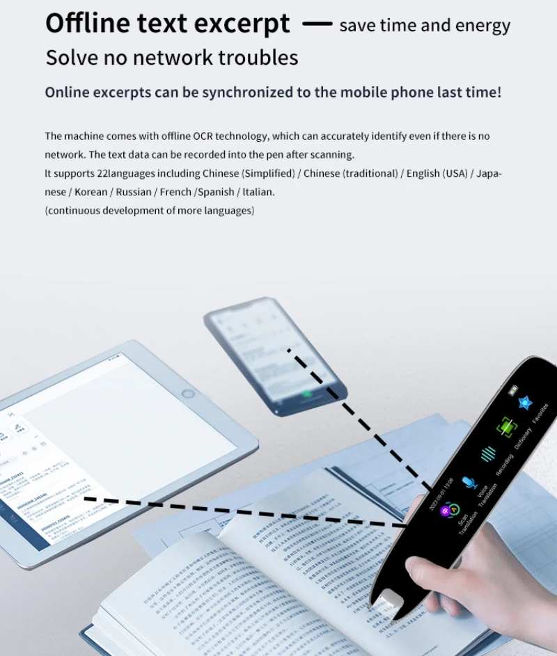Bolígrafo traductor escáner para español, ruso, hebreo, árabe, portugués, coreano, francés, ucraniano, para traducción de imágenes, voz, en línea y sin conexión, A26S, pantalla de 2,99 pulgadas, para estudio, trabajo y - imagen 5