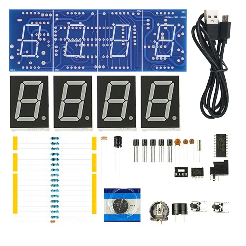 Kit de reloj multifuncional de cuatro dígitos, 1,2 pulgadas, Control remoto por voz, alarma, temperatura, electrónico, piezas sueltas de soldadura DIY - imagen 4