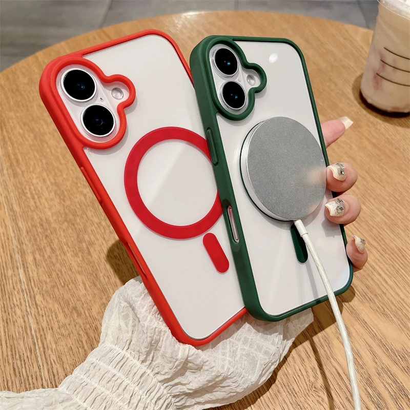 Funda magnética de lujo para Magsafe, funda transparente con carga inalámbrica para iPhone 16 15 14 13 12 11 Pro Max 16 Plus 16e, funda de parachoques a prueba de golpes - imagen 4