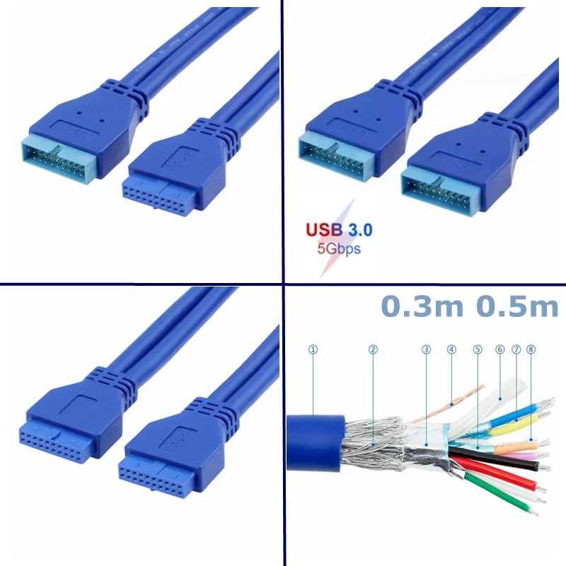 Placa base de alta velocidad de 5Gbps, conector de 20 pines, Cable adaptador de expansión USB 3,0 de 20 pines, extensor USB de conector Dual hembra a macho