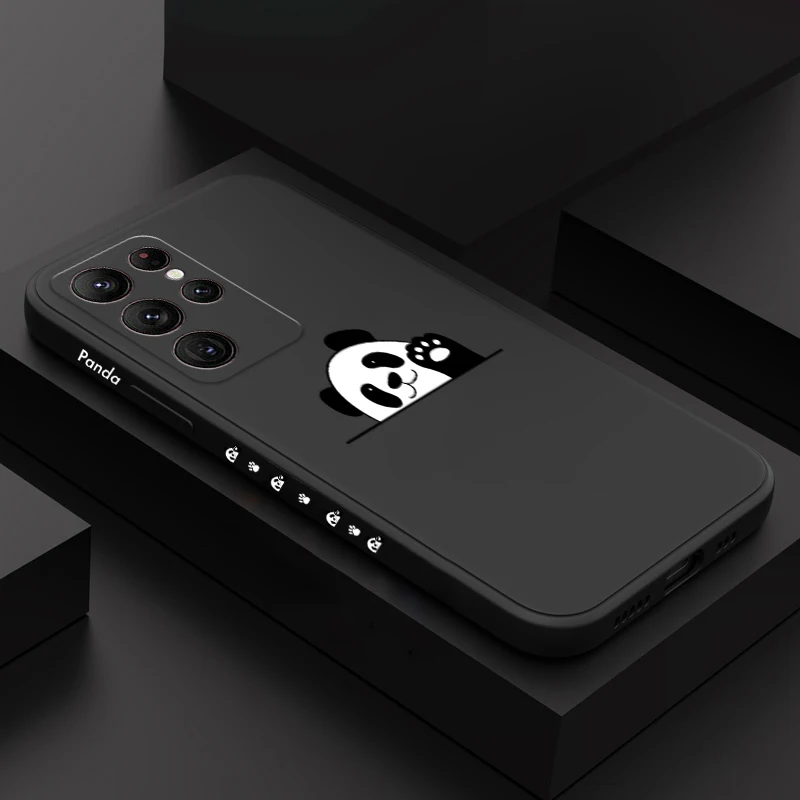 Funda de teléfono cuadrada de silicona con etiqueta bonita de Panda para Samsung Galaxy S24 Ultra S23 FE S22 Plus A15 A35 A55 A34 A54 A33 A53 A52S