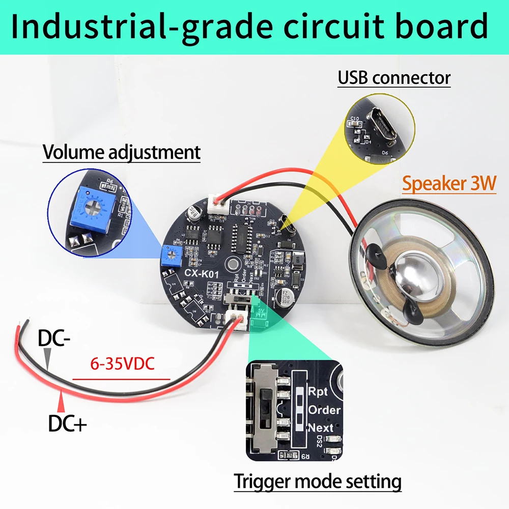 Reproductor de MP3 con instrucción de voz, módulo de Audio de 4M, reproducción de voz personalizada, bloqueo de Control de acceso personalizado, dispositivo de instrucción de voz de seguridad pública - imagen 5
