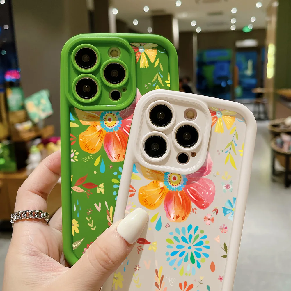 Funda de teléfono de flores para iPhone 13, 11, 15 Pro Max, 14 Plus, 12, XR, X, XS, 7, 8, SE, 13pro, 15pro, Funda de silicona líquida de Color sólido - imagen 5