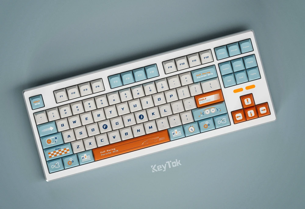 KeyTok KDA perfil Gulf Racing Dye Sub Keycap Set PBT grueso para teclado 87 tkl 104 ansi xd64 bm60 xd68 CSTC75 BM87 BM65 - imagen 3