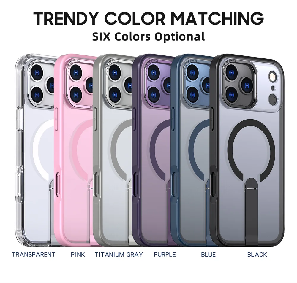 Funda de teléfono magnética con soporte plegable de Metal Magsafe de lujo para iPhone 16 17 Pro Max Air 16e 14 15 Plus 13 12 11 cubierta acrílica - imagen 2