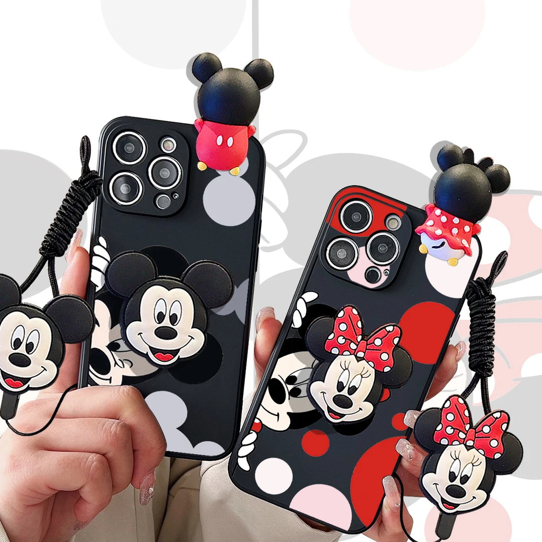 Para iPhone 16 15 14 13 12 11 Pro Max mini Plus Winking Minnie Funda con cuerda de soporte